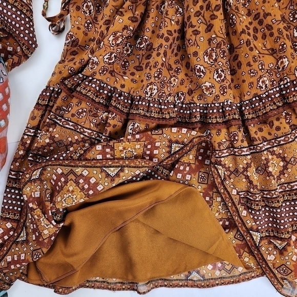 House of Harlow Revolve Brown Floral Boho Sheer Layered Ruffled Peasant … - Picture 7 of 16